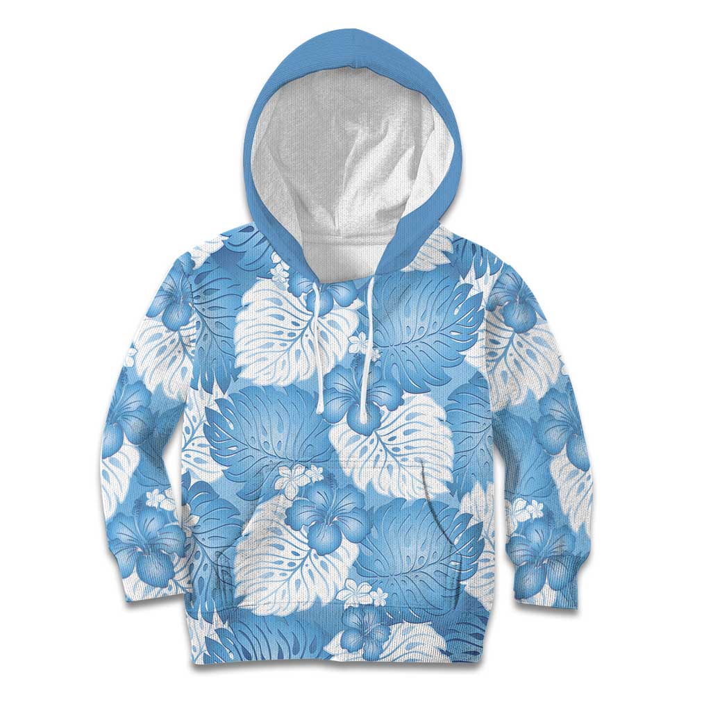 Blue Aloha Hawaii Kid Hoodie Monstera Hibiscus Plumeria Seamless Vibes - Polynesian Pride