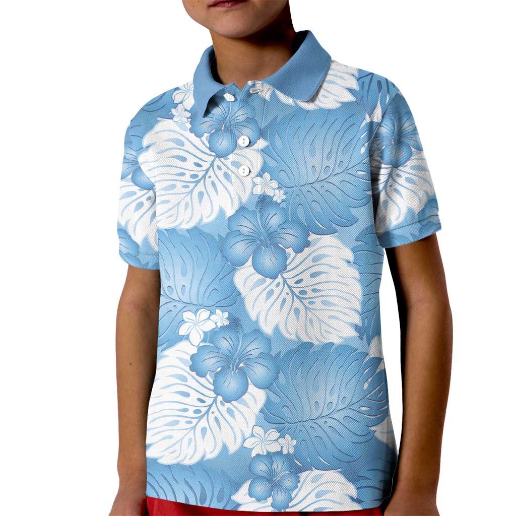 Blue Aloha Hawaii Kid Polo Shirt Monstera Hibiscus Plumeria Seamless Vibes - Polynesian Pride