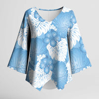 Blue Aloha Hawaii Kimono Sleeve Blouse Monstera Hibiscus Plumeria Seamless Vibes - Polynesian Pride