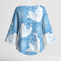 Blue Aloha Hawaii Kimono Sleeve Blouse Monstera Hibiscus Plumeria Seamless Vibes - Polynesian Pride