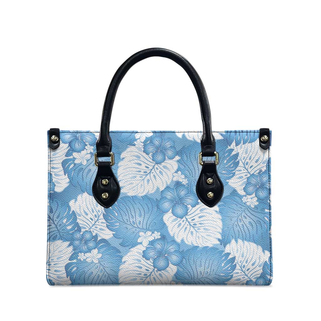 Blue Aloha Hawaii Leather Bag Monstera Hibiscus Plumeria Seamless Vibes - Polynesian Pride