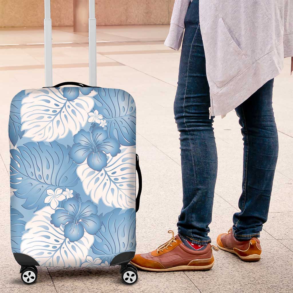 Blue Aloha Hawaii Luggage Cover Monstera Hibiscus Plumeria Seamless Vibes - Polynesian Pride