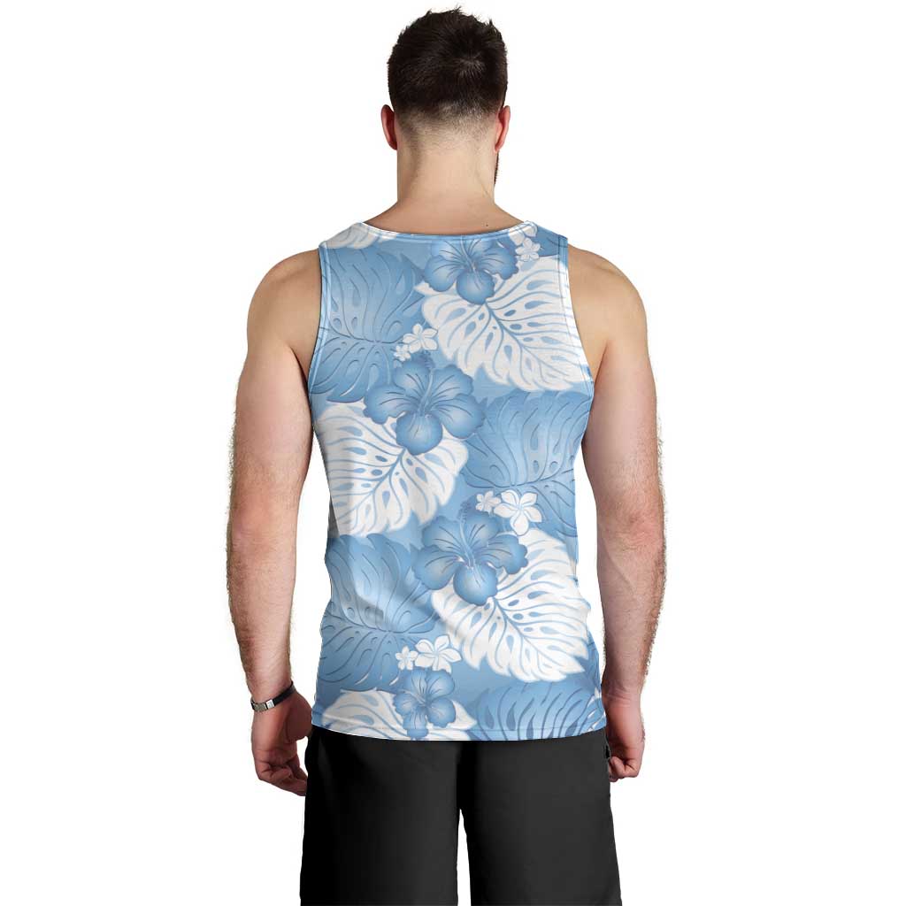 Blue Aloha Hawaii Men Tank Top Monstera Hibiscus Plumeria Seamless Vibes - Polynesian Pride
