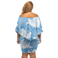 Blue Aloha Hawaii Off Shoulder Short Dress Monstera Hibiscus Plumeria Seamless Vibes - Polynesian Pride