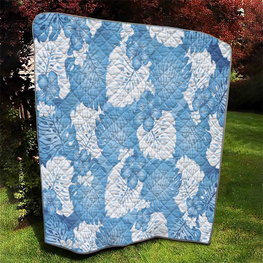 Blue Aloha Hawaii Quilt Monstera Hibiscus Plumeria Seamless Vibes - Polynesian Pride