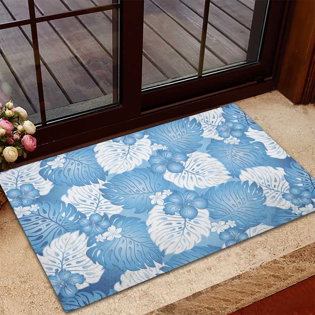 Blue Aloha Hawaii Rubber Doormat Monstera Hibiscus Plumeria Seamless Vibes - Polynesian Pride