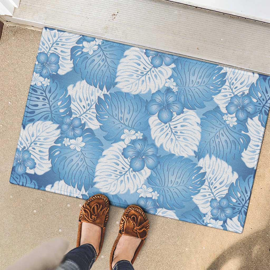 Blue Aloha Hawaii Rubber Doormat Monstera Hibiscus Plumeria Seamless Vibes - Polynesian Pride