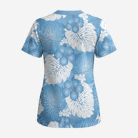 Blue Aloha Hawaii Scrub Top Monstera Hibiscus Plumeria Seamless Vibes - Polynesian Pride