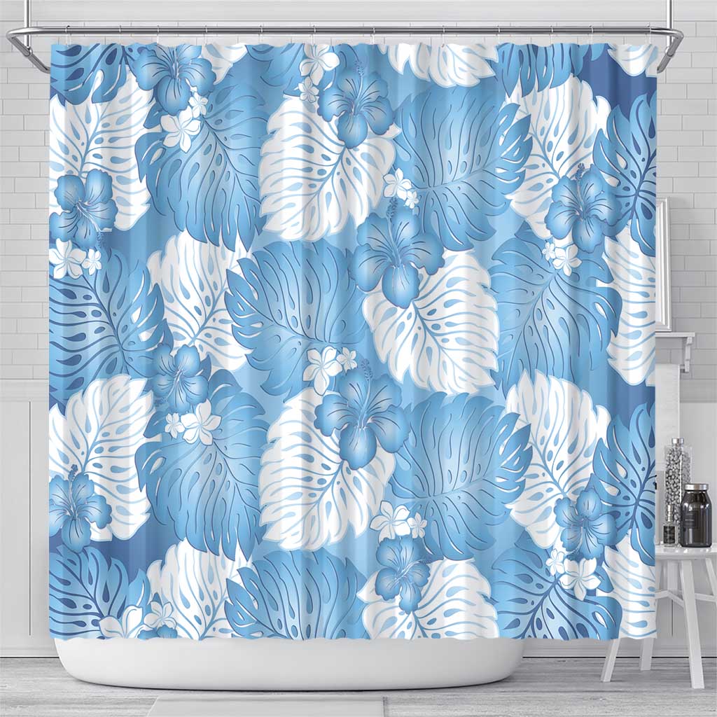 Blue Aloha Hawaii Shower Curtain Monstera Hibiscus Plumeria Seamless Vibes - Polynesian Pride