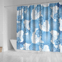 Blue Aloha Hawaii Shower Curtain Monstera Hibiscus Plumeria Seamless Vibes - Polynesian Pride