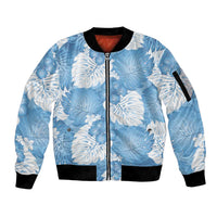 Blue Aloha Hawaii Sleeve Zip Bomber Jacket Monstera Hibiscus Plumeria Seamless Vibes - Polynesian Pride
