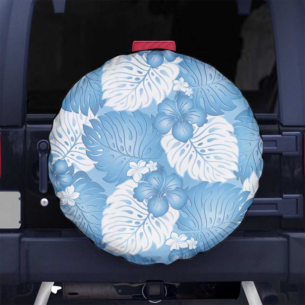 Blue Aloha Hawaii Spare Tire Cover Monstera Hibiscus Plumeria Seamless Vibes - Polynesian Pride