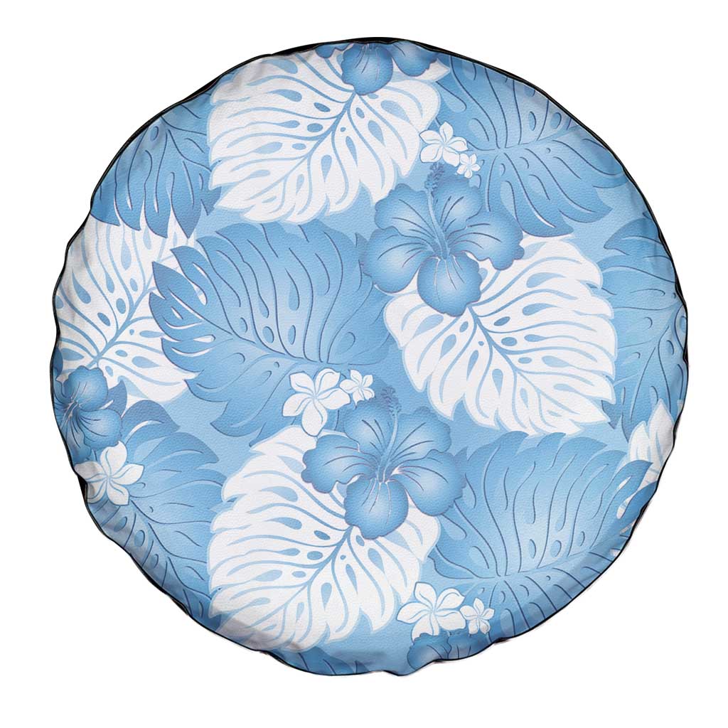 Blue Aloha Hawaii Spare Tire Cover Monstera Hibiscus Plumeria Seamless Vibes - Polynesian Pride