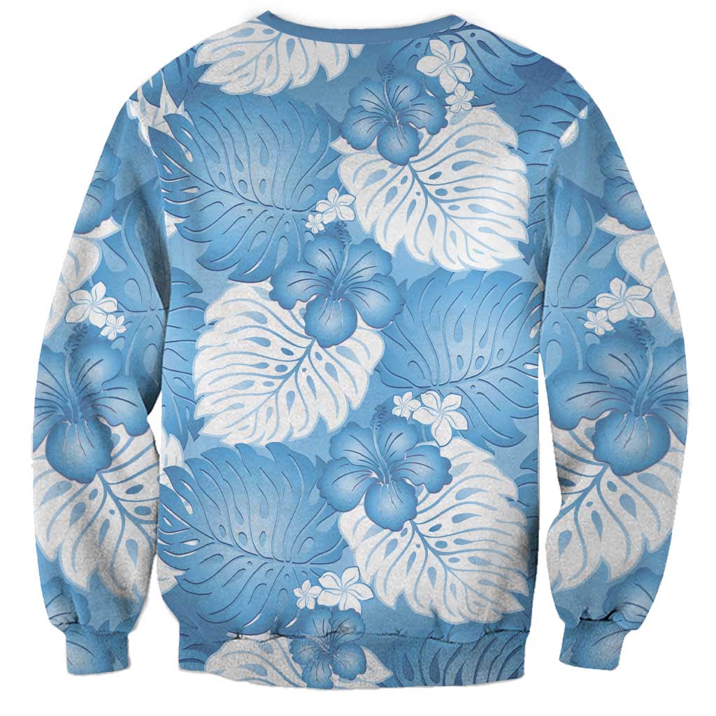 Blue Aloha Hawaii Sweatshirt Monstera Hibiscus Plumeria Seamless Vibes - Polynesian Pride