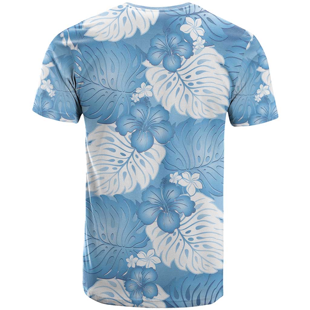 Blue Aloha Hawaii T Shirt Monstera Hibiscus Plumeria Seamless Vibes - Polynesian Pride