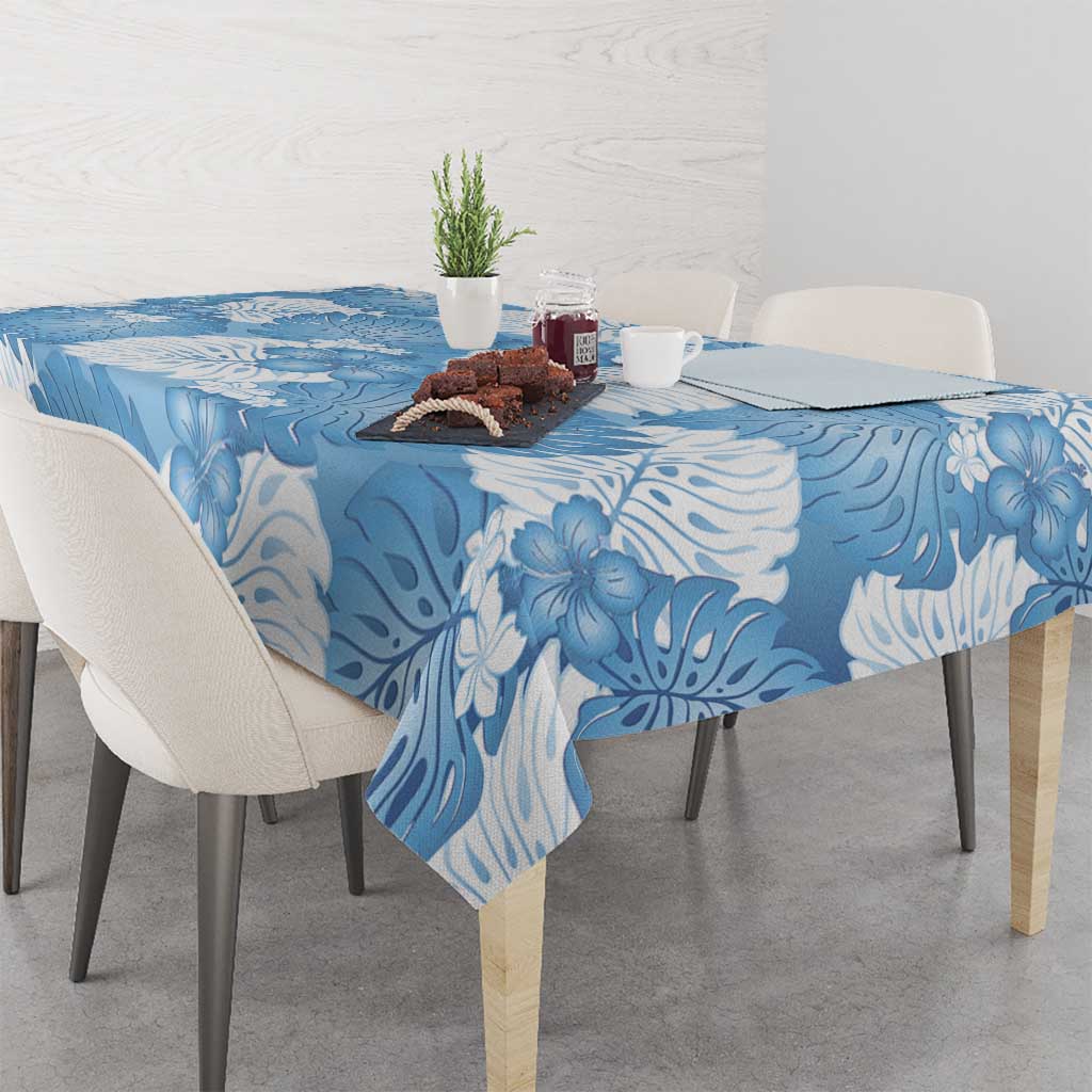 Blue Aloha Hawaii Tablecloth Monstera Hibiscus Plumeria Seamless Vibes - Polynesian Pride