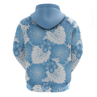 Blue Aloha Hawaii Zip Hoodie Monstera Hibiscus Plumeria Seamless Vibes - Polynesian Pride