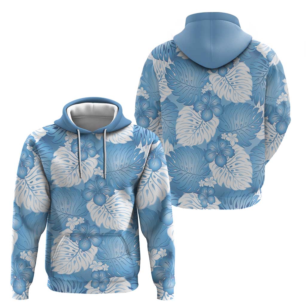 Blue Aloha Hawaii Zip Hoodie Monstera Hibiscus Plumeria Seamless Vibes - Polynesian Pride