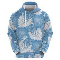 Blue Aloha Hawaii Zip Hoodie Monstera Hibiscus Plumeria Seamless Vibes - Polynesian Pride