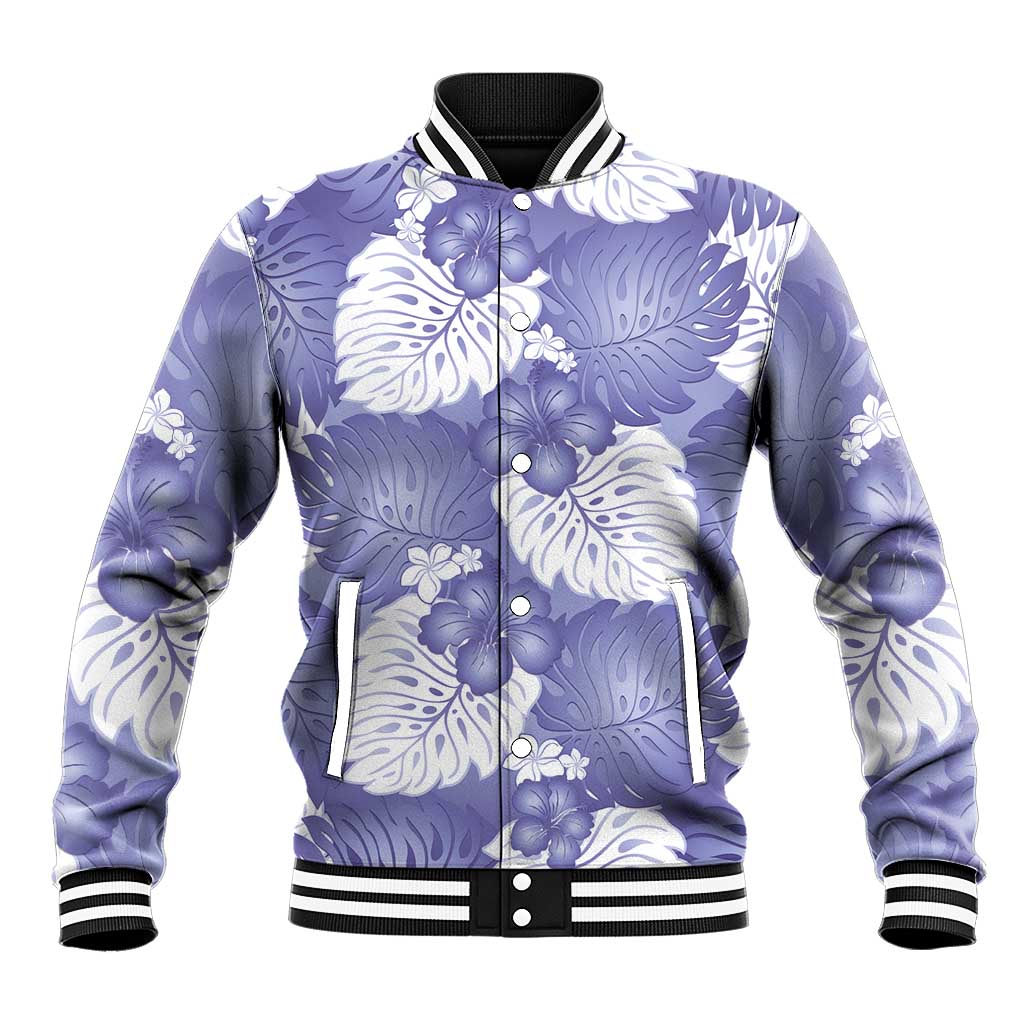 Purple Aloha Hawaii Baseball Jacket Monstera Hibiscus Plumeria Seamless Vibes - Polynesian Pride