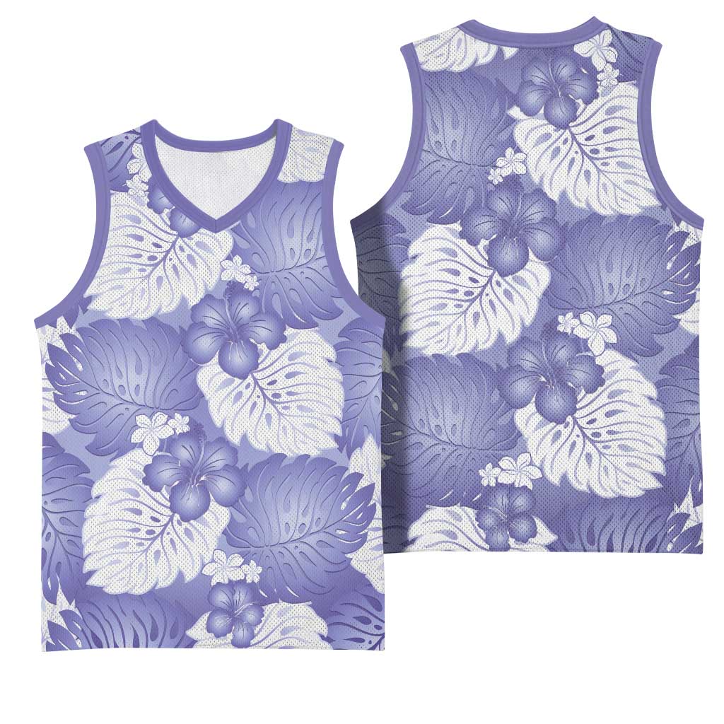 Purple Aloha Hawaii Basketball Jersey Monstera Hibiscus Plumeria Seamless Vibes - Polynesian Pride