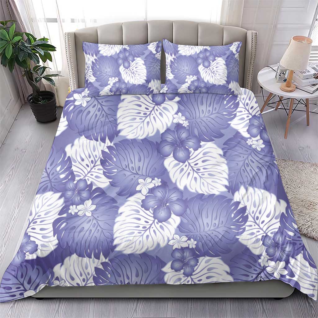 Purple Aloha Hawaii Bedding Set Monstera Hibiscus Plumeria Seamless Vibes - Polynesian Pride