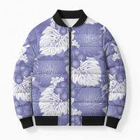 Purple Aloha Hawaii Bomber Puffer Jacket Monstera Hibiscus Plumeria Seamless Vibes - Polynesian Pride