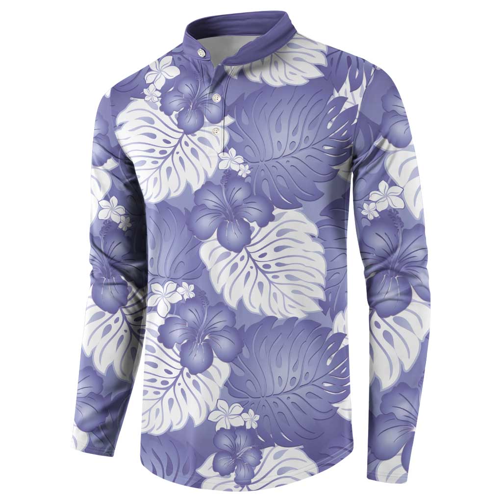 Purple Aloha Hawaii Button Sweatshirt Monstera Hibiscus Plumeria Seamless Vibes - Polynesian Pride