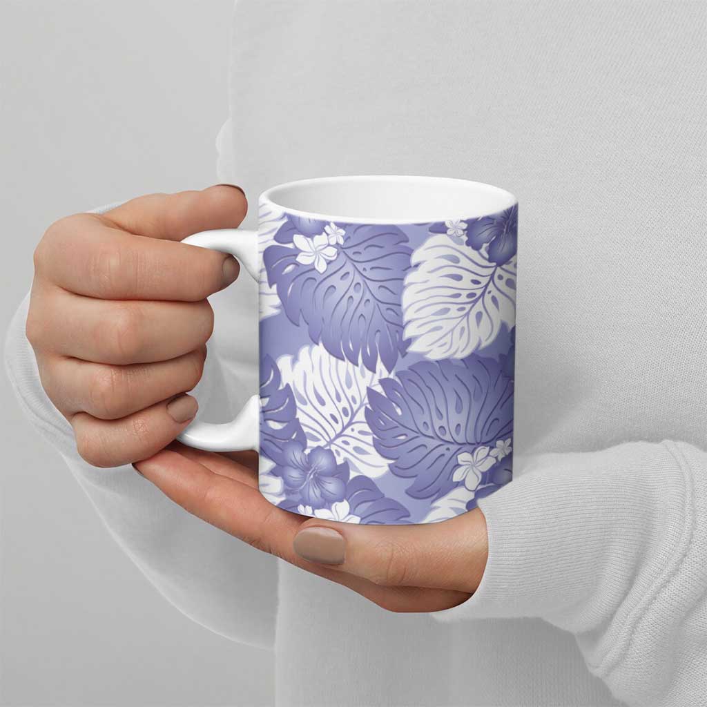 Purple Aloha Hawaii Ceramic Mug Monstera Hibiscus Plumeria Seamless Vibes - Polynesian Pride