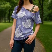 Purple Aloha Hawaii Cross Shoulder Shirt Monstera Hibiscus Plumeria Seamless Vibes - Polynesian Pride