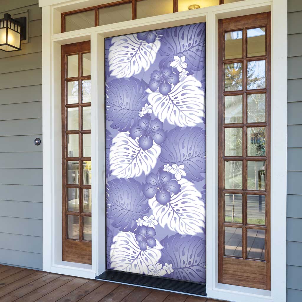 Purple Aloha Hawaii Door Cover Monstera Hibiscus Plumeria Seamless Vibes - Polynesian Pride