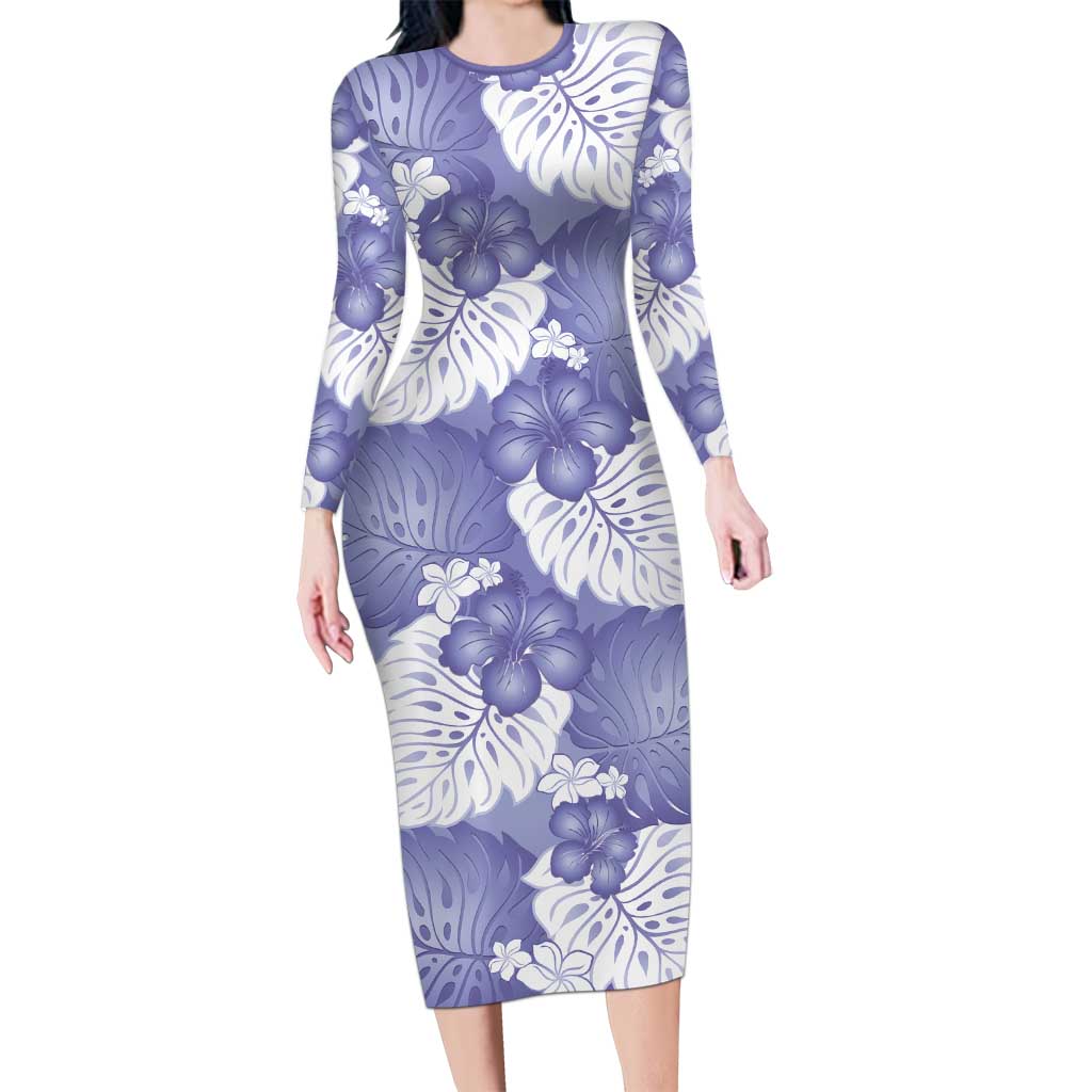 Purple Aloha Hawaii Family Matching Long Sleeve Bodycon Dress and Hawaiian Shirt Monstera Hibiscus Plumeria Seamless Vibes - Polynesian Pride