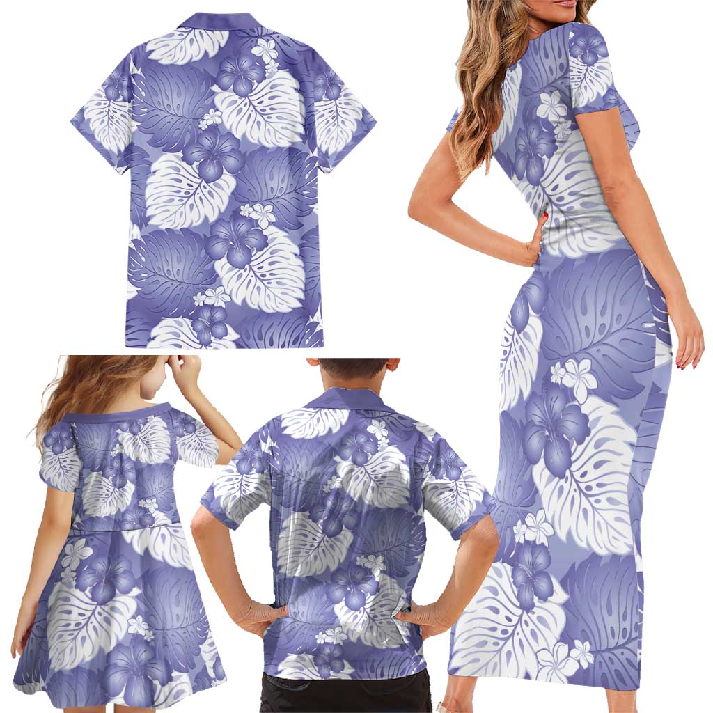 Purple Aloha Hawaii Family Matching Short Sleeve Bodycon Dress and Hawaiian Shirt Monstera Hibiscus Plumeria Seamless Vibes - Polynesian Pride