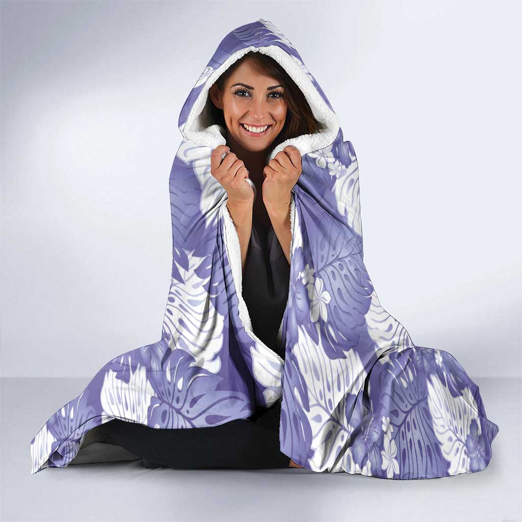 Purple Aloha Hawaii Hooded Blanket Monstera Hibiscus Plumeria Seamless Vibes - Polynesian Pride