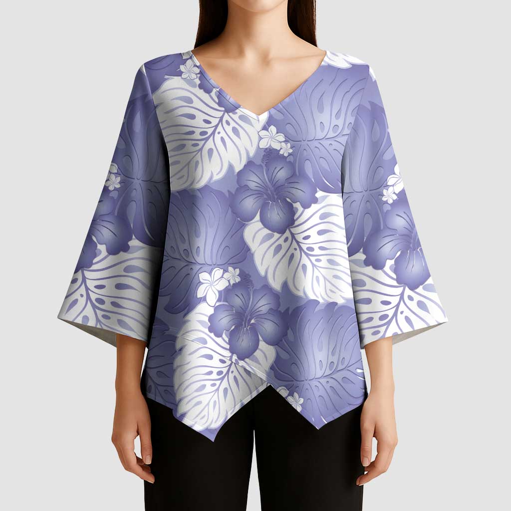 Purple Aloha Hawaii Kimono Sleeve Blouse Monstera Hibiscus Plumeria Seamless Vibes - Polynesian Pride