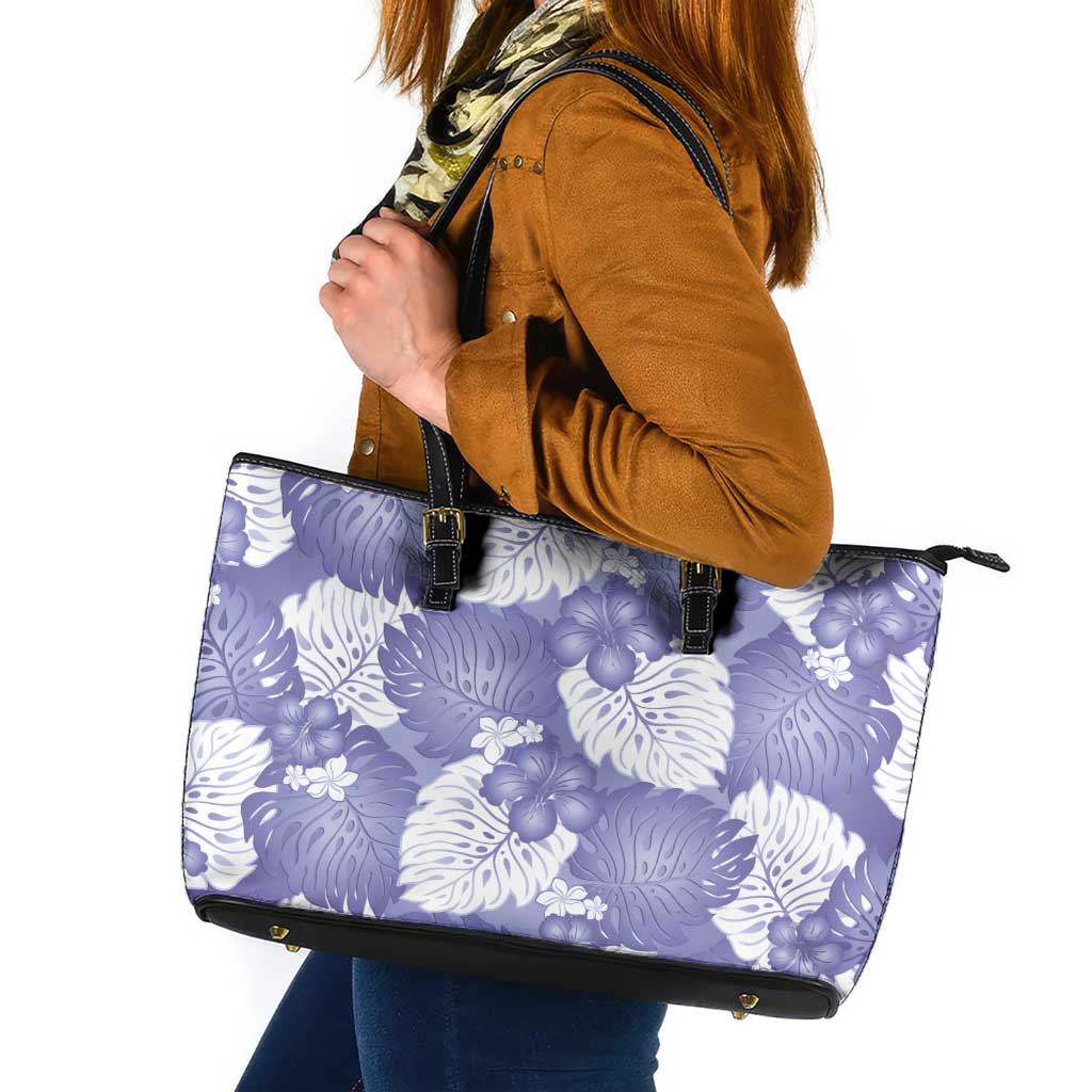 Purple Aloha Hawaii Leather Tote Bag Monstera Hibiscus Plumeria Seamless Vibes - Polynesian Pride