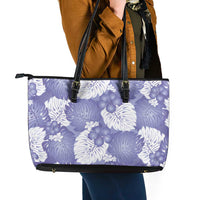 Purple Aloha Hawaii Leather Tote Bag Monstera Hibiscus Plumeria Seamless Vibes - Polynesian Pride