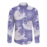 Purple Aloha Hawaii Long Sleeve Button Shirt Monstera Hibiscus Plumeria Seamless Vibes - Polynesian Pride