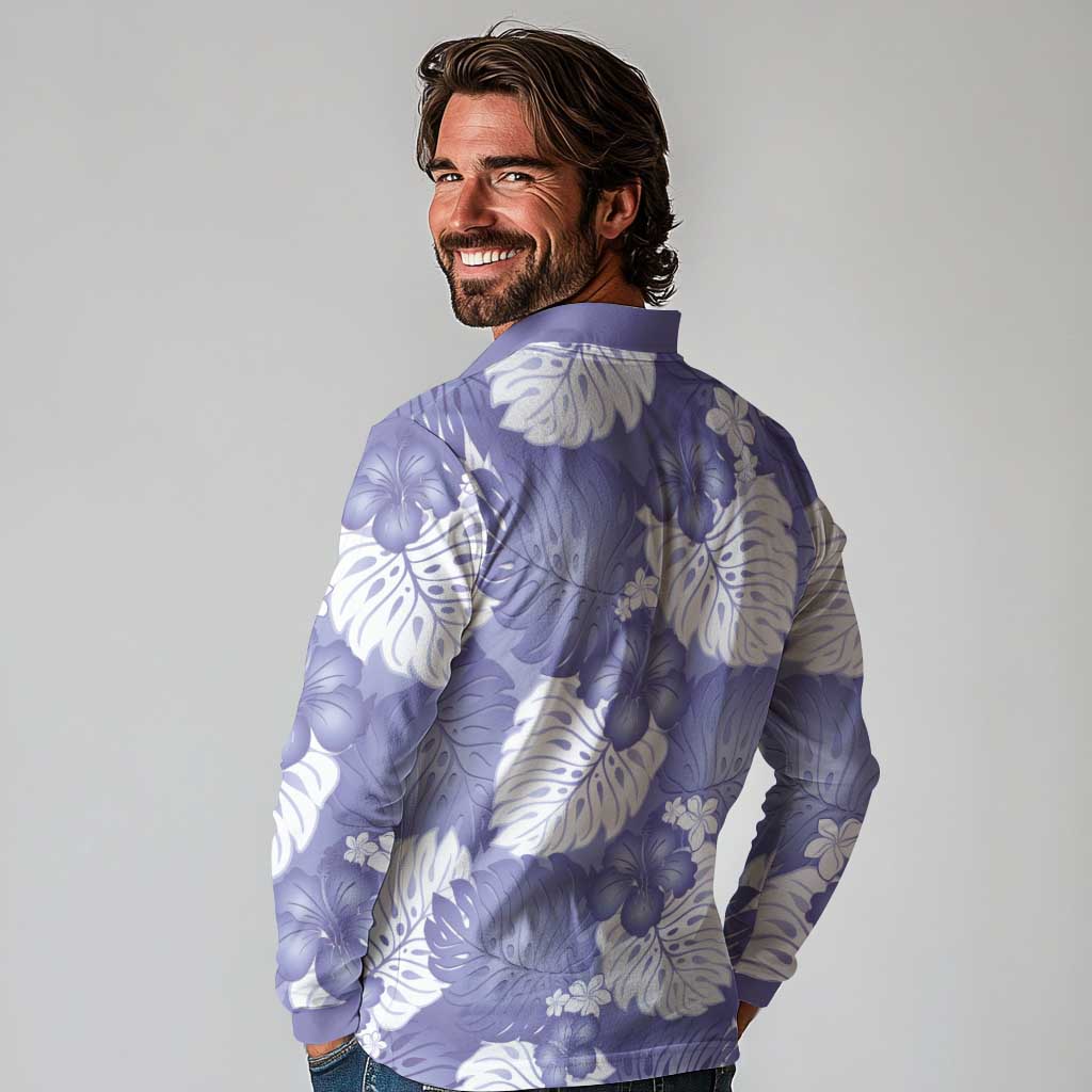 Purple Aloha Hawaii Long Sleeve Polo Shirt Monstera Hibiscus Plumeria Seamless Vibes - Polynesian Pride