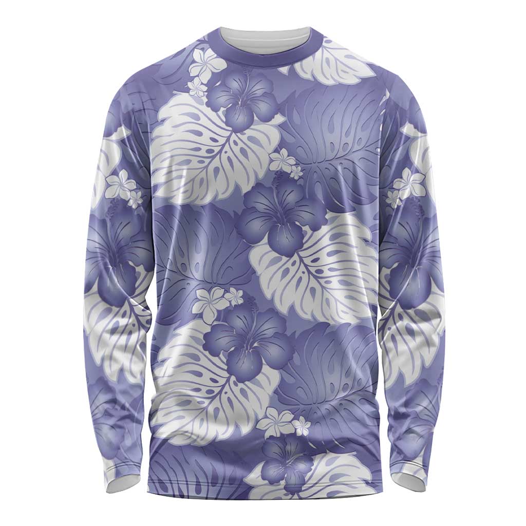Purple Aloha Hawaii Long Sleeve Shirt Monstera Hibiscus Plumeria Seamless Vibes - Polynesian Pride