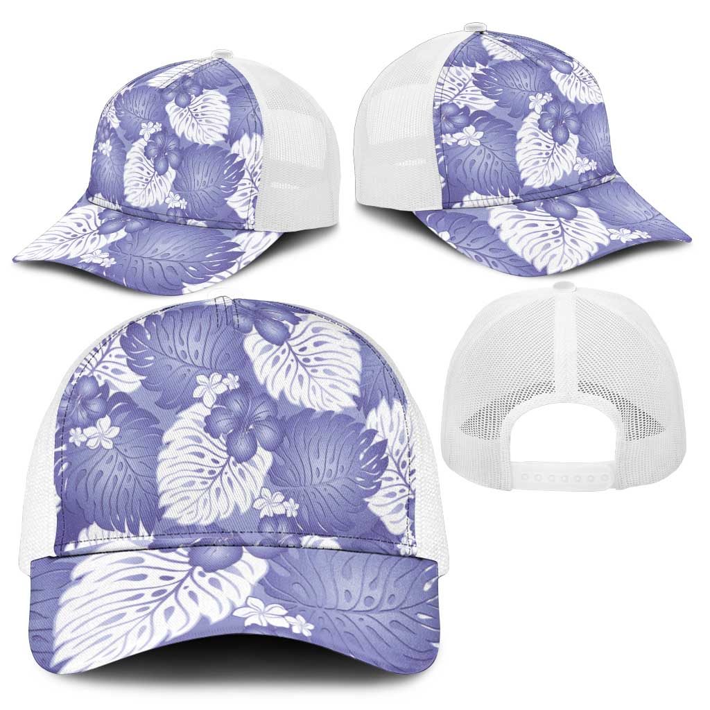 Purple Aloha Hawaii Mesh Trucker Cap Monstera Hibiscus Plumeria Seamless Vibes - Polynesian Pride