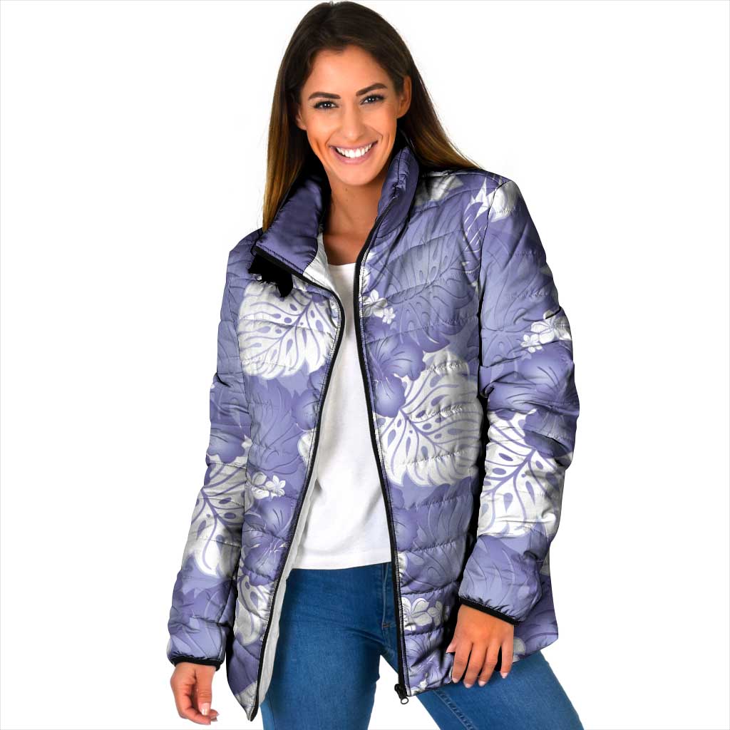 Purple Aloha Hawaii Padded Jacket Monstera Hibiscus Plumeria Seamless Vibes - Polynesian Pride