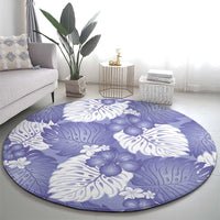 Purple Aloha Hawaii Round Carpet Monstera Hibiscus Plumeria Seamless Vibes - Polynesian Pride