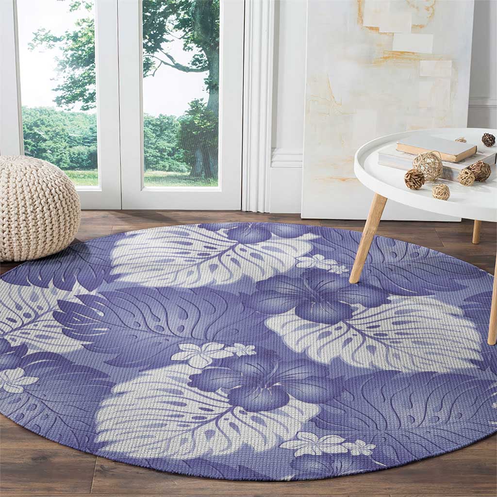 Purple Aloha Hawaii Round Carpet Monstera Hibiscus Plumeria Seamless Vibes - Polynesian Pride
