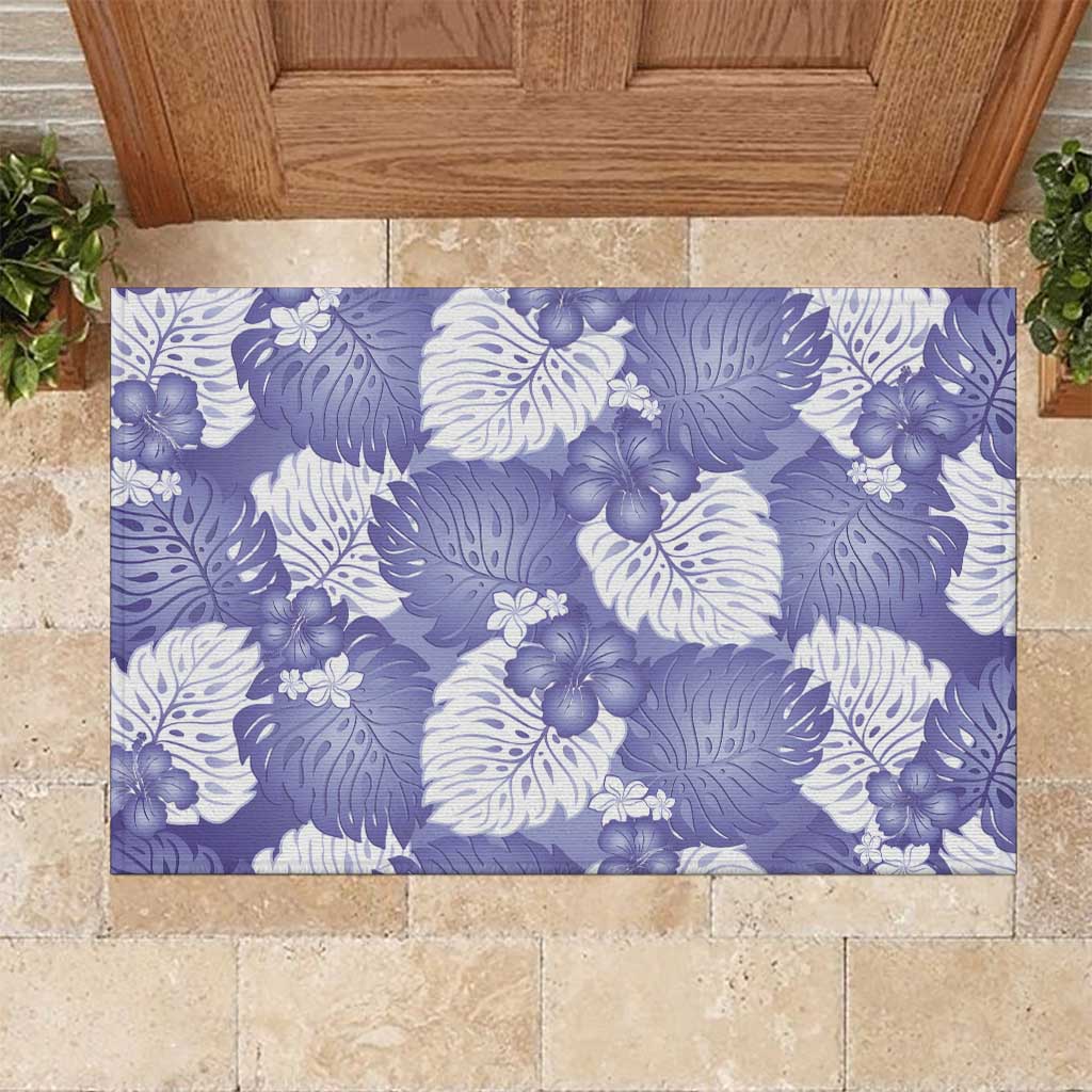 Purple Aloha Hawaii Rubber Doormat Monstera Hibiscus Plumeria Seamless Vibes - Polynesian Pride