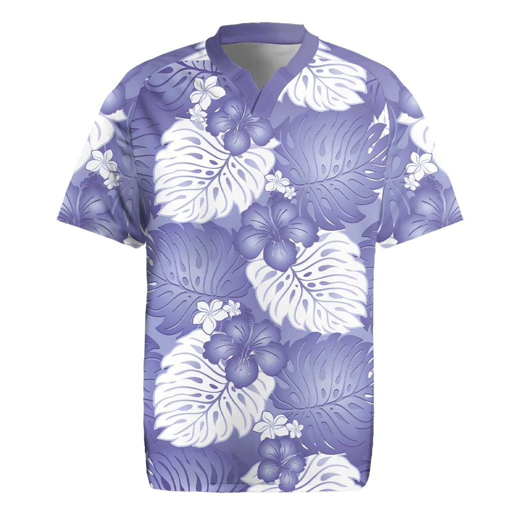 Purple Aloha Hawaii Rugby Jersey Monstera Hibiscus Plumeria Seamless Vibes - Polynesian Pride