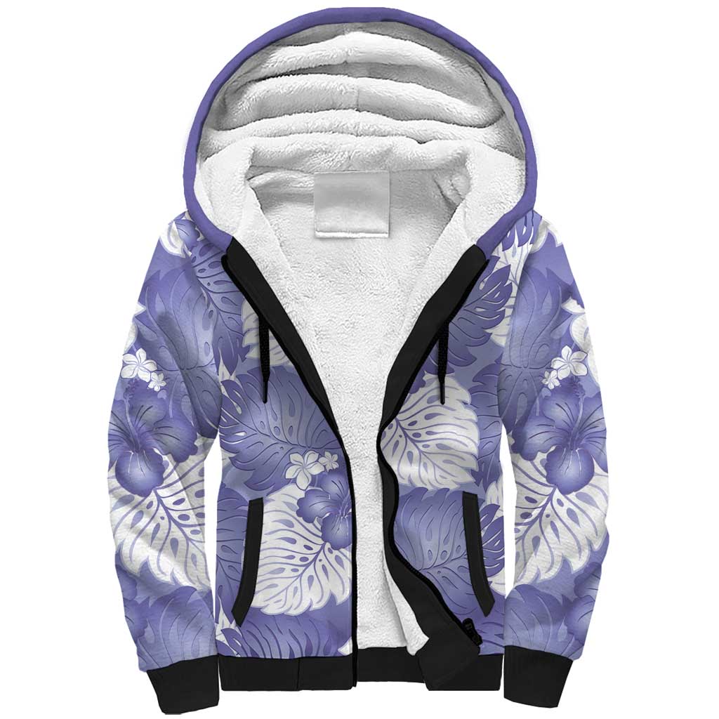 Purple Aloha Hawaii Sherpa Hoodie Monstera Hibiscus Plumeria Seamless Vibes - Polynesian Pride