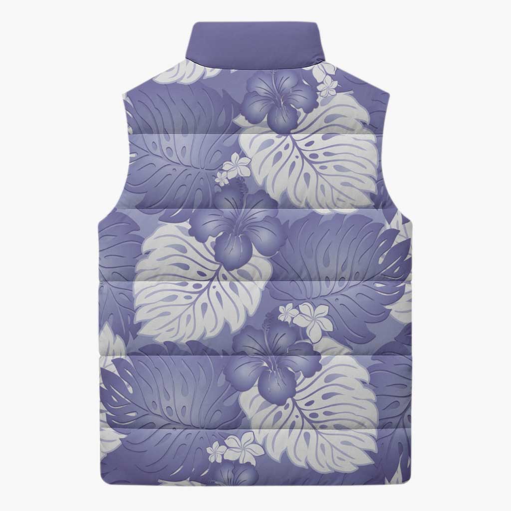 Purple Aloha Hawaii Sleeveless Puffer Jacket Monstera Hibiscus Plumeria Seamless Vibes - Polynesian Pride