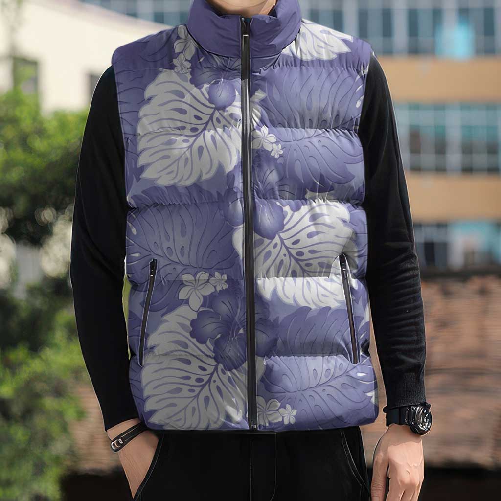 Purple Aloha Hawaii Sleeveless Puffer Jacket Monstera Hibiscus Plumeria Seamless Vibes - Polynesian Pride