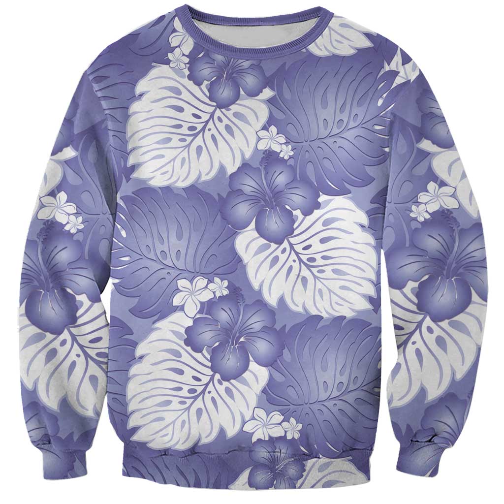 Purple Aloha Hawaii Sweatshirt Monstera Hibiscus Plumeria Seamless Vibes - Polynesian Pride